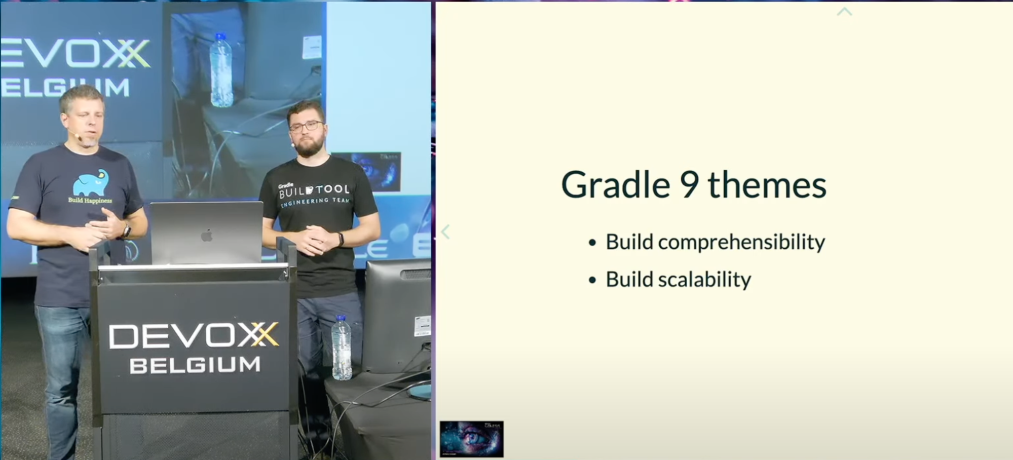 Louis Jacomet and Alex Semin presenting Gradle 9 at Devoxx Belgium